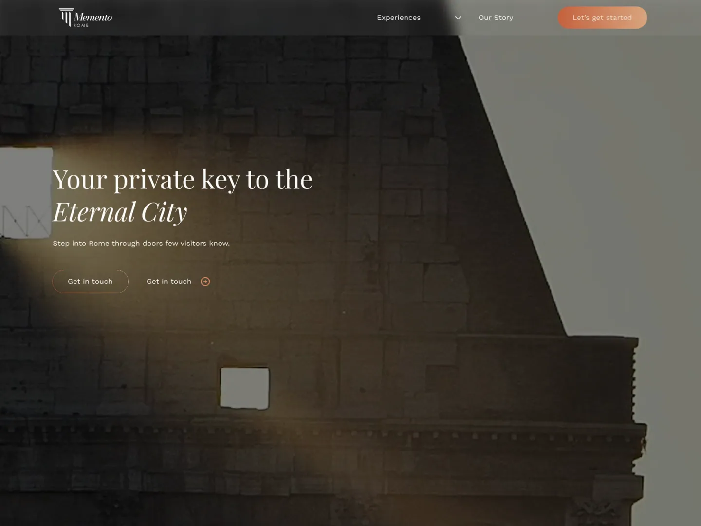 The redesigned hero reading Your private key to the Eternal City, with two calls to action.