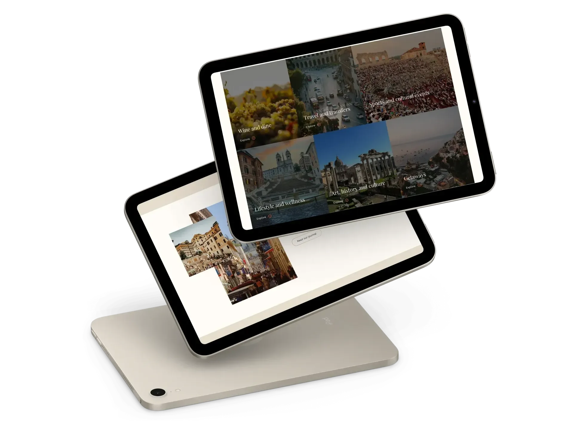 Two tablets showing the experiences grid.
