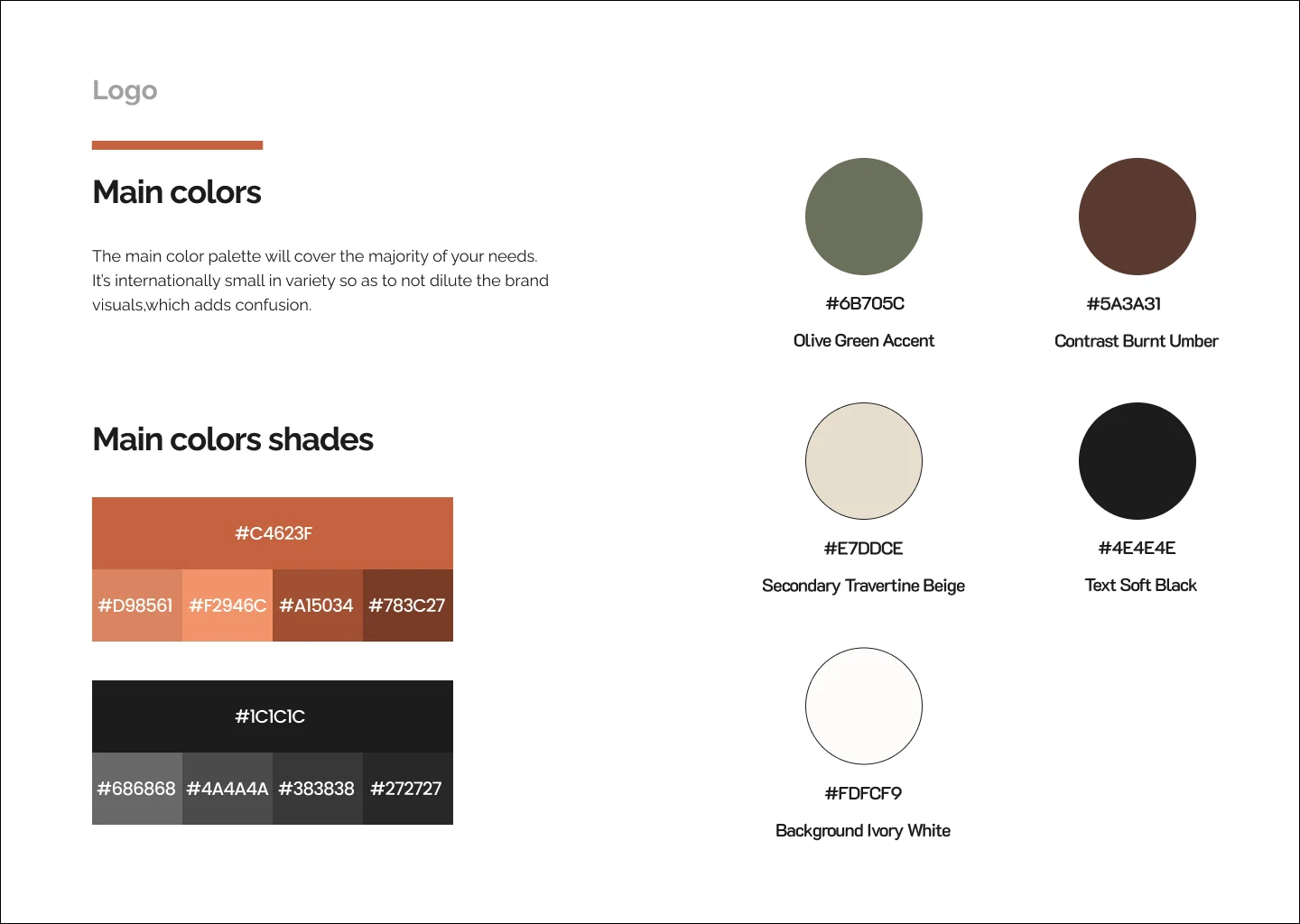 Style guide page showing the main palette.